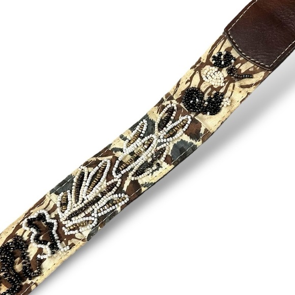 Chico’s Bohemian Medallion Beaded Brown Leather Belt Small 38.5” Coastal Boho - Picture 11 of 13